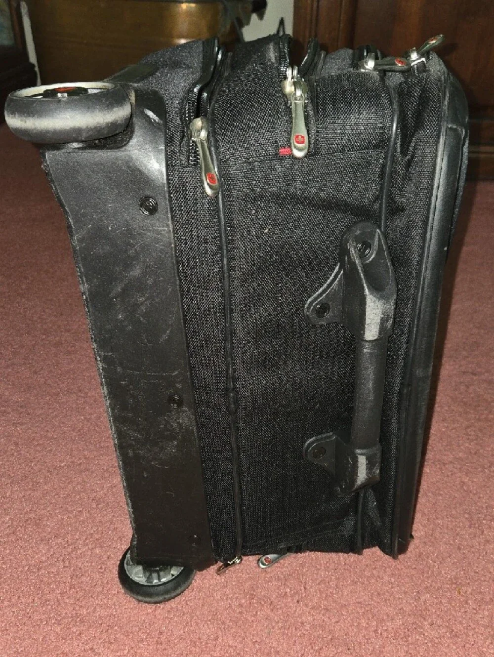 SwissGear Black Rolling Laptop Bag with Red Accents